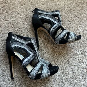 Nina Black and Silver Strappy Heels